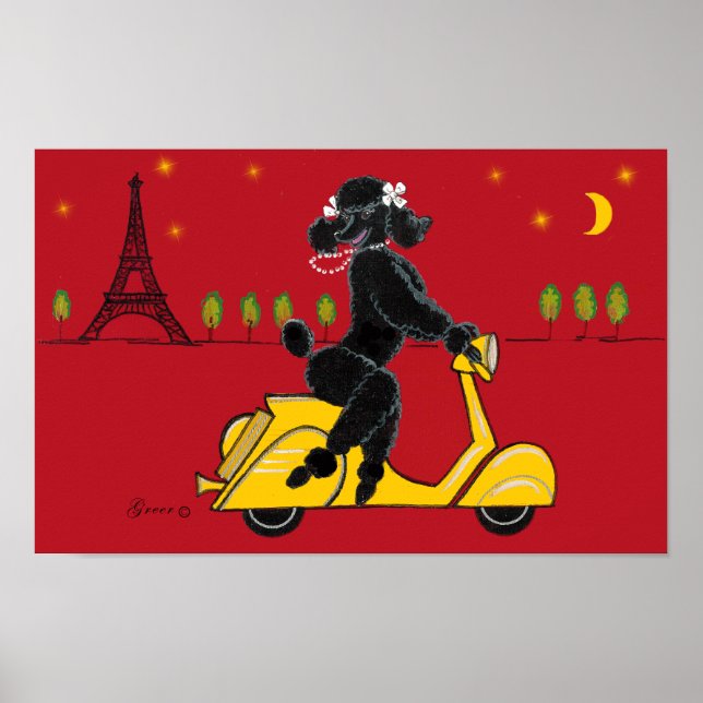 Black Poodle Scooter Poster Print (Vorne)