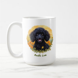Black Poodle Tasse mit Blumensonnenaufgang Illustr