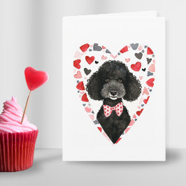 Black Poodle Valentinstag Hund Mutterwasserfarbe Feiertagskarte