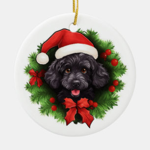 Black Poodle Weihnachtskranz Keramik Ornament