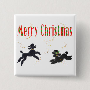Black Poodles Playing Frohe Christmas Art Button