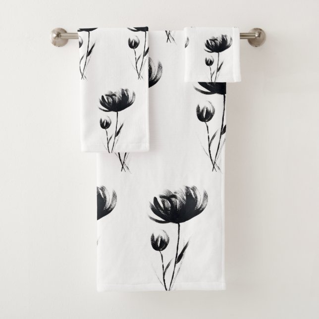 Black Poppies Abstrakte Blume Blumengarten Badhandtuch Set (Insitu)