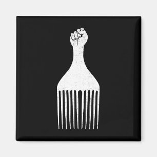 Black Power erhobene Faust Afro-Kamm Schwarze Gesc Magnet
