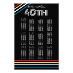 Black & Primary 40th Retro Stripe Sitzplan Fotodruck