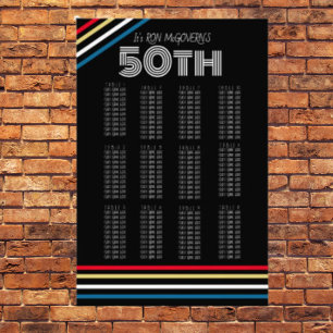 Black & Primary 50er Retro-Streifen-Sitzplan Fotodruck