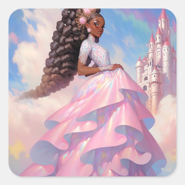 Black Princess Fantasy Art Quadratischer Aufkleber (Vorderseite)