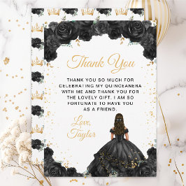 Black Princess Floral Quinceañera Dankeskarte