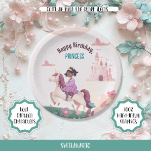 Black Princess Riding Unicorn Paper Plate Pappteller