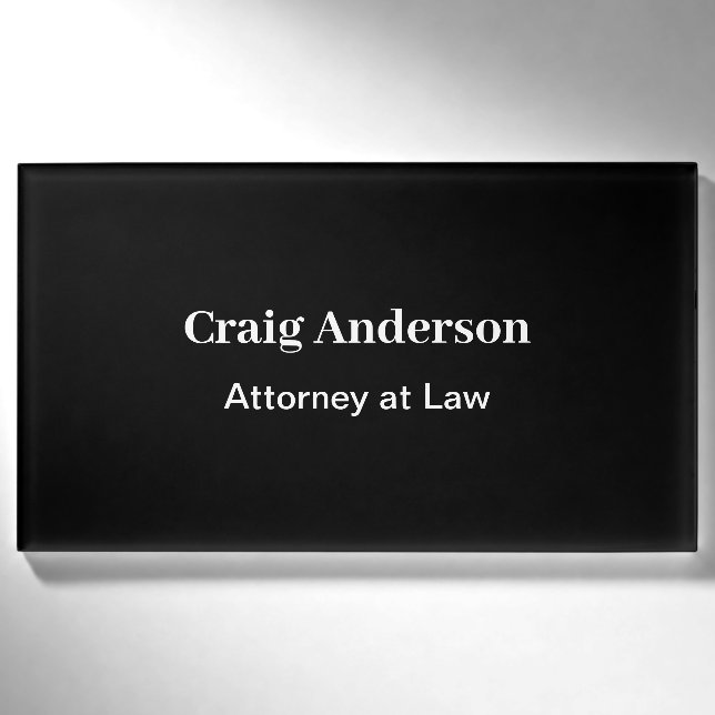 Black Professional Plain Modern Elegant Namenschild (Vorderseite)