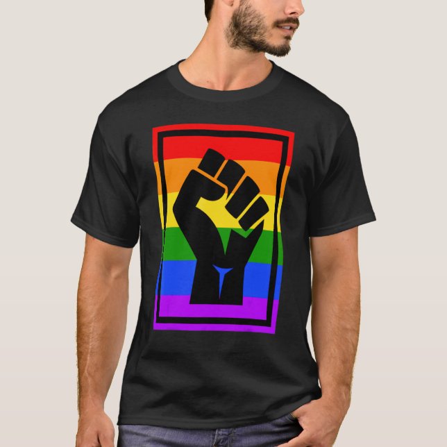 Black Protest Fist Lgbtq Gay Pride Flag Blm Unity T-Shirt (Vorderseite)