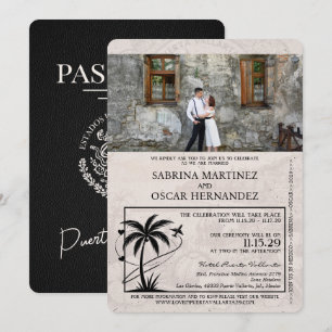Black Puerta Vallarta Passport Wedding Einladung
