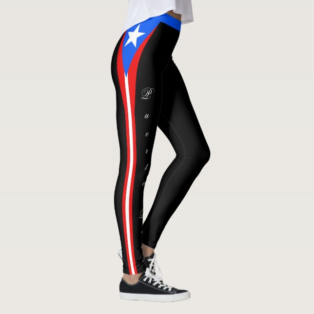Black Puerto Rico Leggings, Fahne /sports Leggings (Rechts)