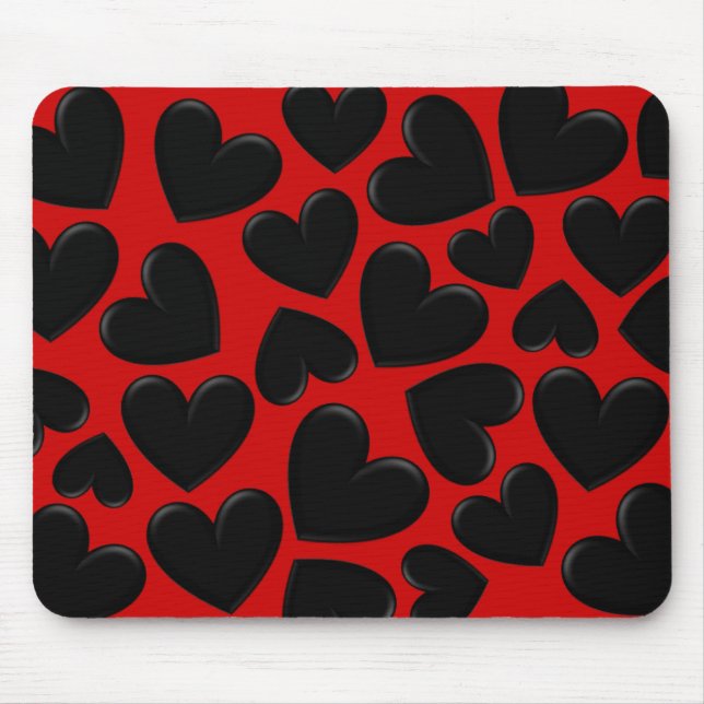 Black Puffy Hearts Mousepad (Vorne)