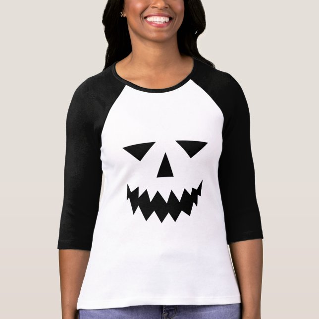 Black Pumpkin Face Raglan T - Shirt (Vorderseite)