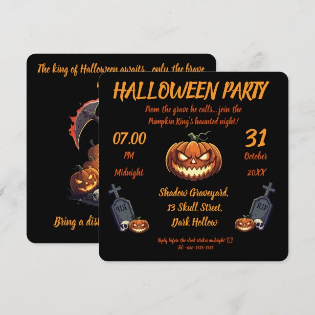 🖤 Black Pumpkin King Halloween 🎃 Einladung (Vorne/Hinten)