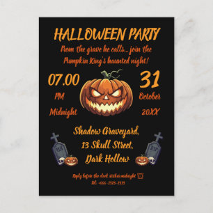 🖤 Black Pumpkin King Halloween 🎃 Einladungspostkarte