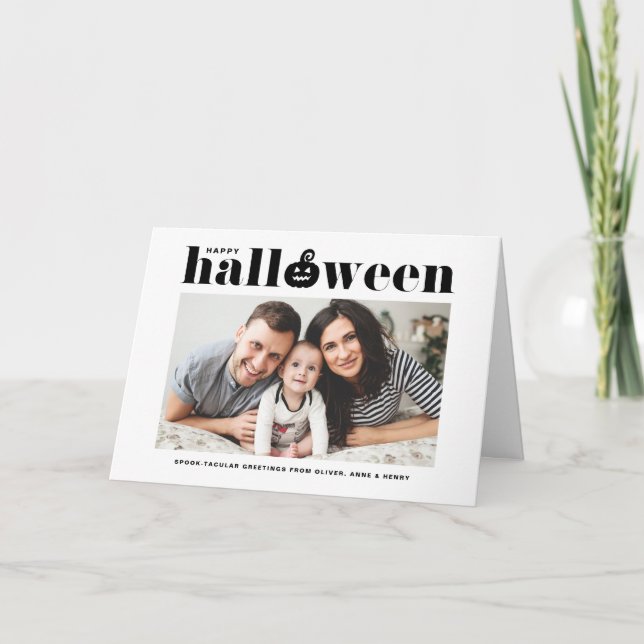 Black Pumpkin Retro Typografie Happy Halloween Karte (Vorderseite)