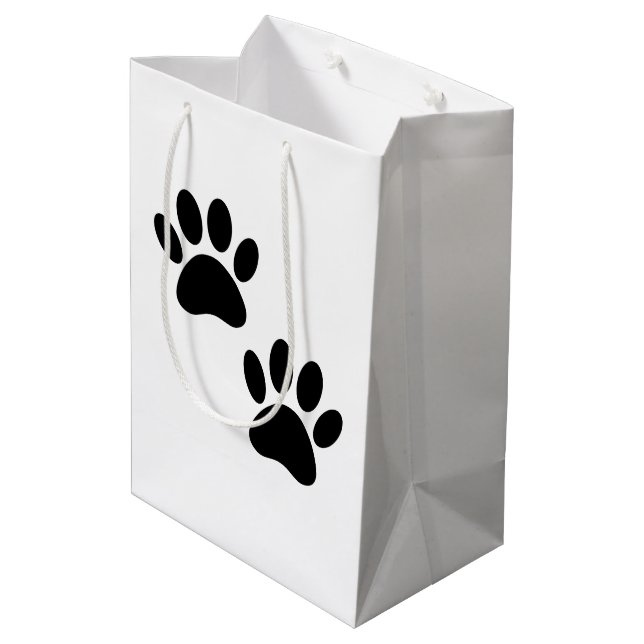 Black Puppy Paw Prints Mittlere Geschenktüte (Rückseite Schrägansicht)