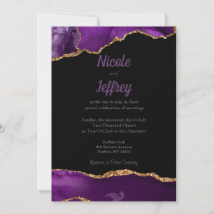 Black & Purple Agate Élégant Mariage Invitation
