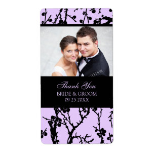 Black Purple Damask Photo Wedding Étiquettes