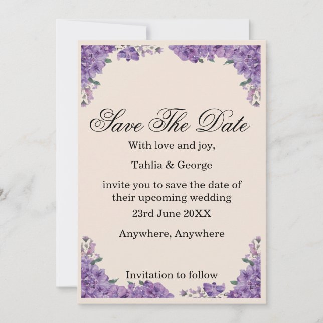 Black & Purple Jacaranda Flowers Save the Date  Einladung (Vorderseite)