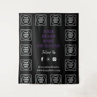 Black Purple Logo Social Media Wall Branding Wandteppich