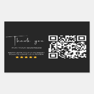 Black QR Code Business Review 5 Star Review Modern Rechteckiger Aufkleber