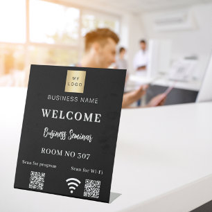 Black QR-Code Firmenlogo Seminarraum WiFi Sockelschild