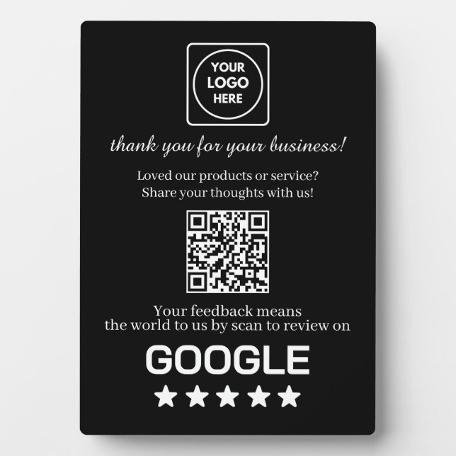 Black QR Code | Google Business Review Display Fotoplatte (Vorderseite)