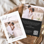Black QR Code Hochzeit Vielen Dank Foto Minimalist Dankeskarte<br><div class="desc">Hochzeit Dankeschön Karten,  die ein Foto Bilder und Text auf der Vorder- und Rückseite haben. Die Dankeschön-Karten enthalten eine moderne,  handgeschriebene,  kursive Schriftzeichen-Typografie,  die elegant,  einfach und modern nach einem minimalistischen einfachen Hochzeitstag-Fest zu verwenden sind.</div>