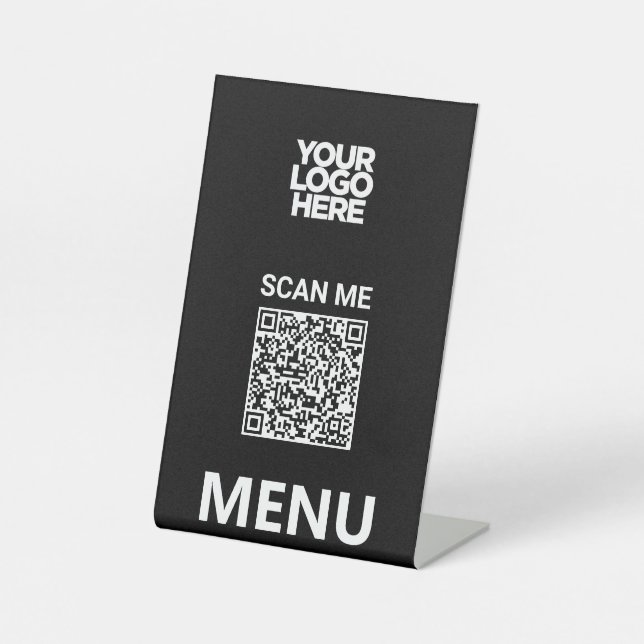 Black Qr Code Menu | Logo Contactless Modern Sockelschild (Vorderseite)