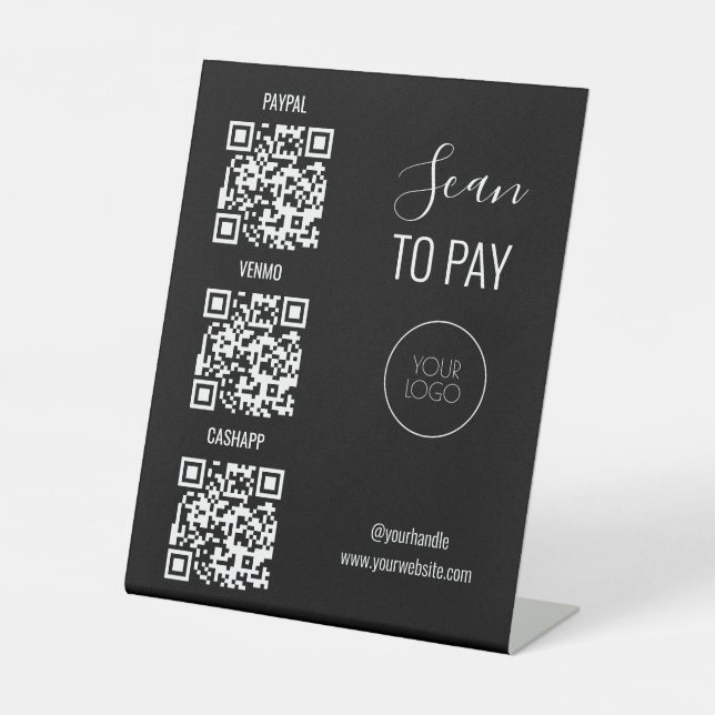 Black QR Code Scan Me Contactless Business Logo Sockelschild (Vorderseite)