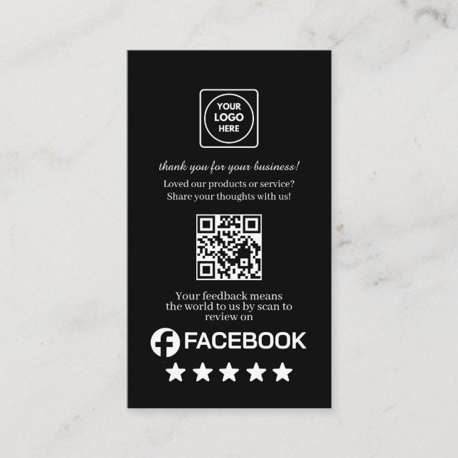 Black QR | Facebook Reviews Custom Rating Link Visitenkarte (Vorderseite)