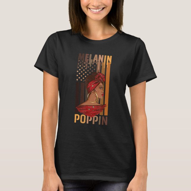 Black Queen African History Melanin American Flag T-Shirt (Vorderseite)