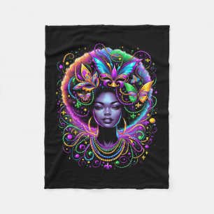 Black Queen Afro African Butterfly Beads Mask Mard Fleecedecke