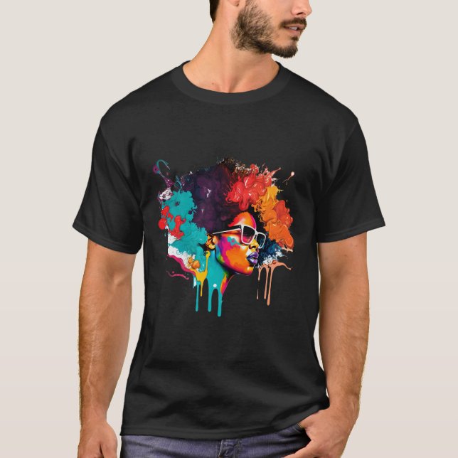 Black Queen Afro Melanin Tropfen Kunst Lover Ameri T-Shirt (Vorderseite)