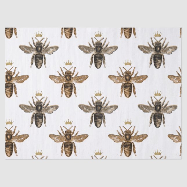 Black Queen Bees on White Decoupage Seidenpapier (Vorderseite)