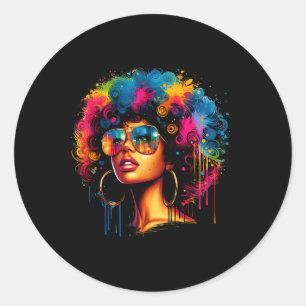 Black Queen Dripping Afro Melanin Juneteenth Girl Runder Aufkleber