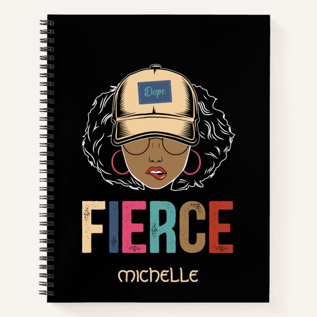 Black Queen | Fierce | Schwarze Frau Notizbuch (Vorderseite)