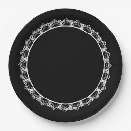 Black Queen Lace Boarder Paper Plate Pappteller