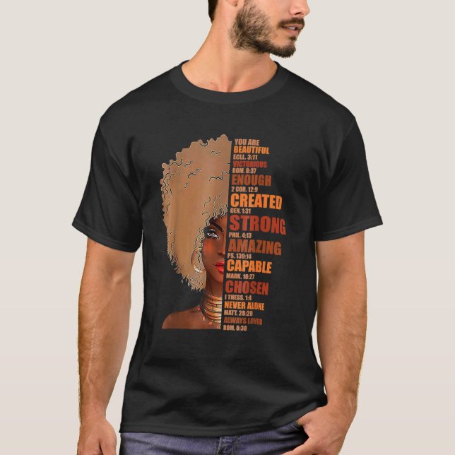 Black Queen Lady Curly Natural Afro American Histo T-Shirt (Vorderseite)