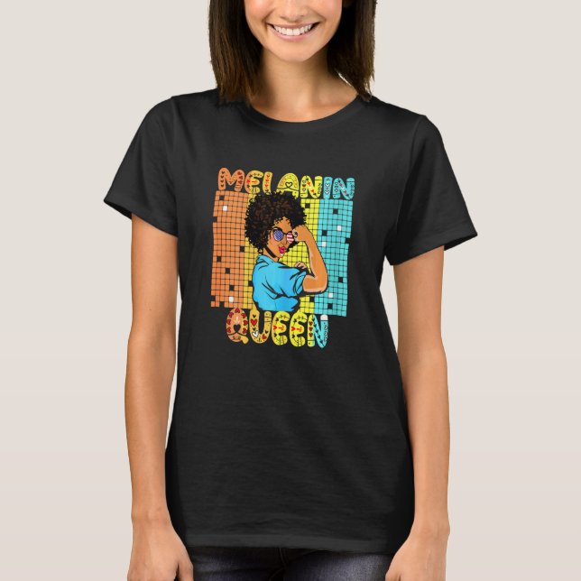 Black Queen Lady Curly Natural Hair Proud Afro Mel T-Shirt (Vorderseite)