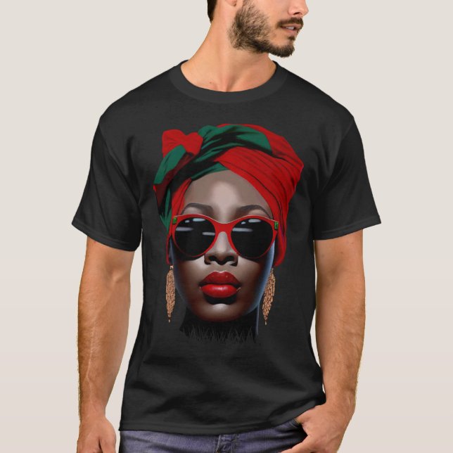 Black Queen Melanin Earrings Lips Cute Black Histo T-Shirt (Vorderseite)