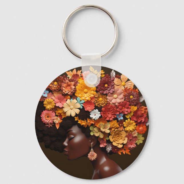 Black Queen Melanin Women 3D Blume Afro Schlüsselanhänger (Vorderseite)