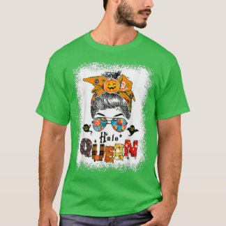 Black Queen Messy Bun Hexch Pumpkin Halloween Funn T-Shirt