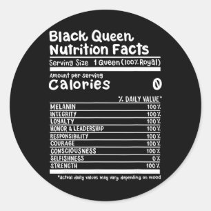Black Queen Nährwertangaben Melanin Stolz Schwarz Runder Aufkleber
