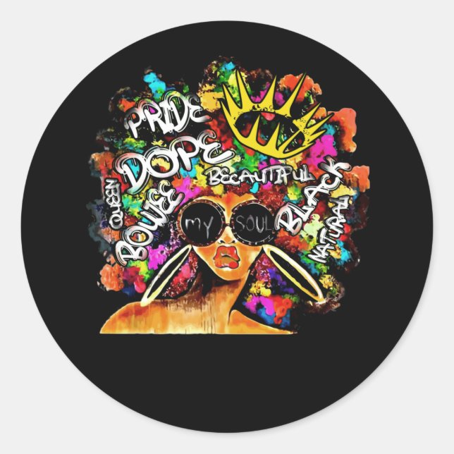 Black Queen Retro Afro Words Melanin Dope Runder Aufkleber (Vorderseite)