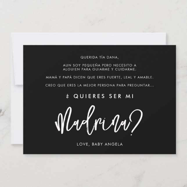 Black Quieres ser mi madrina Godmuterkarte Einladung (Vorderseite)
