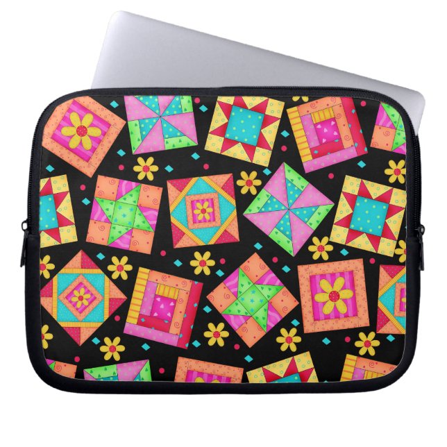 Black Quilt Art Laptop Sleeve (Vorderseite)