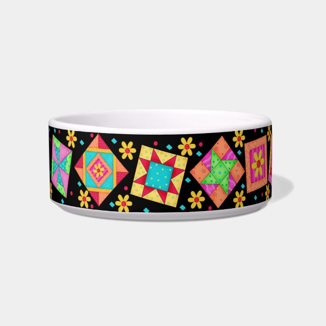 Black Quilt Block Cat Food Bowl Napf (Links)